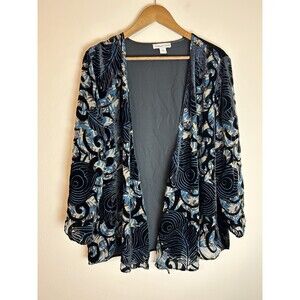 Vintage L Velvet Kimono Top Paisley Floral Art To Wear Oriental Abstract Burnout